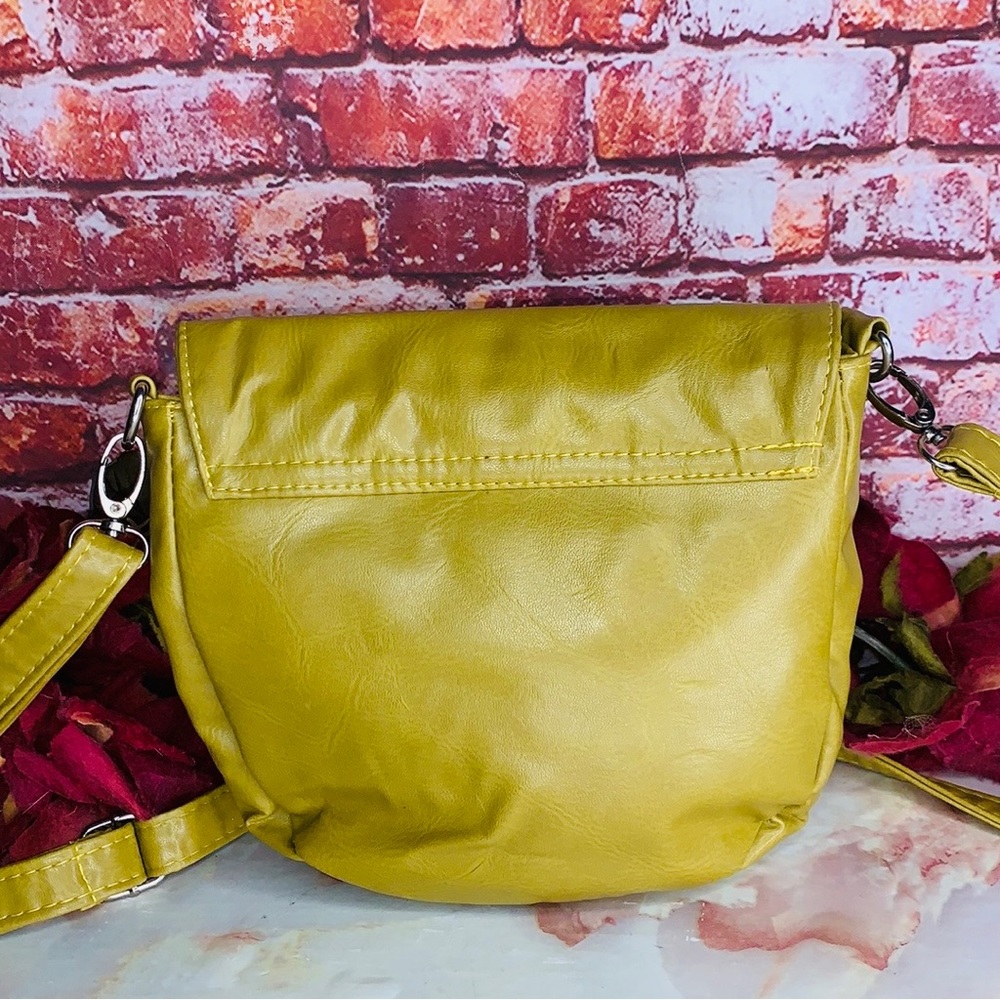 Lemon Citron Studded Rhinestone Soft Leather Crossbody Bag - Picture 5 of 14
